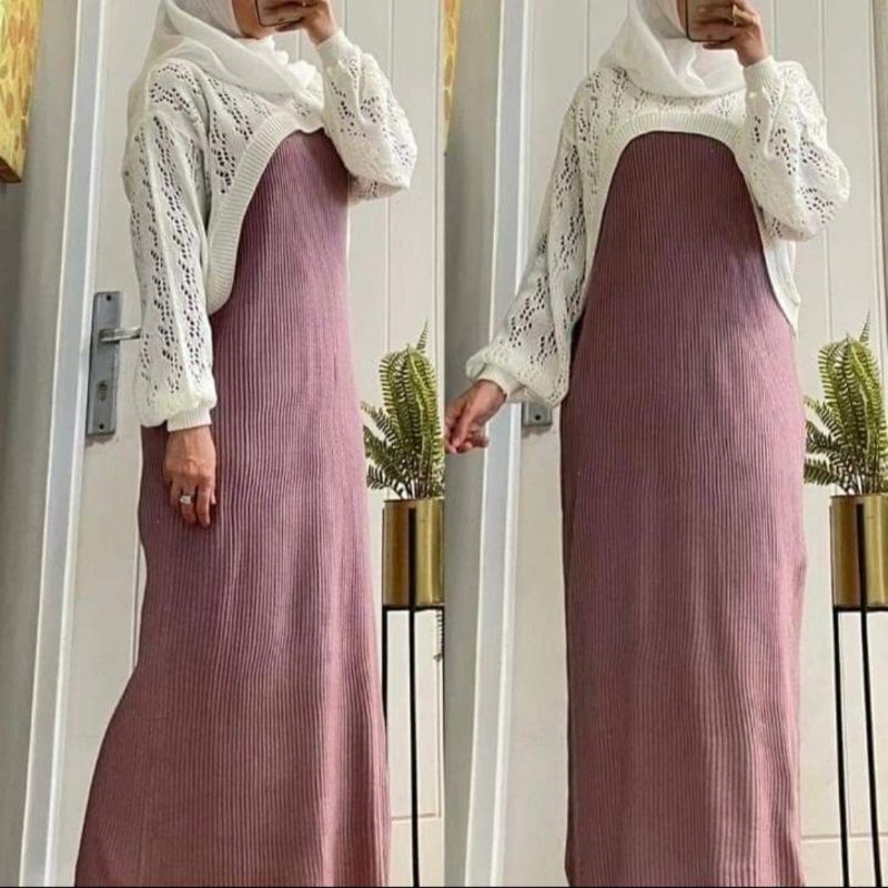 ONE SET RAJUT KEKINIAN / STELAN INNER TANPA LENGAN+OUTER YURA BALON / STELAN WANITA PREMIUM / BAJU RAJUT WANITA TERBARU