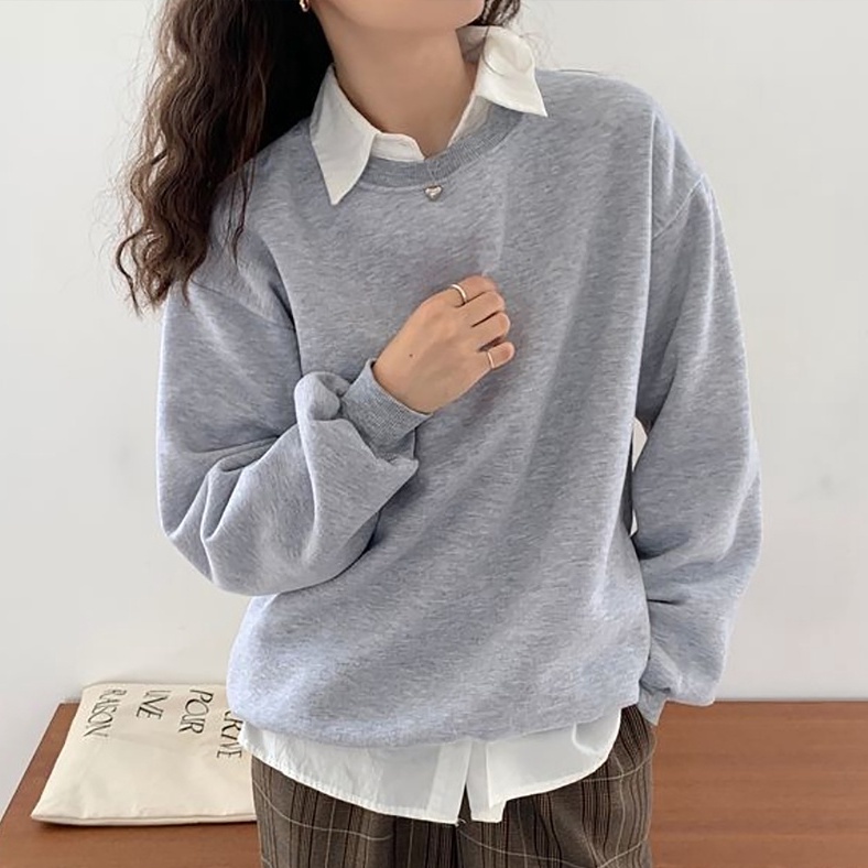 Sweater Polos Oversize Wanita dan Pria - Sweatshirt Basic Jumbo - Size M - L - XL - XXL - Big Size - Bahan Fleece