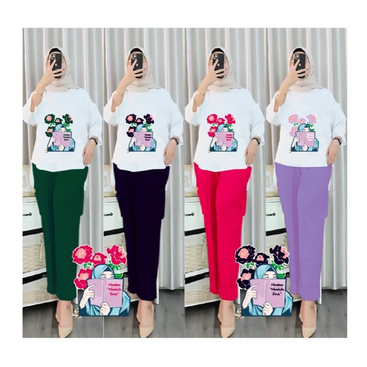 Setelan Tunik Muslim Hijab Flower Kombinasi / Blouse Wanita