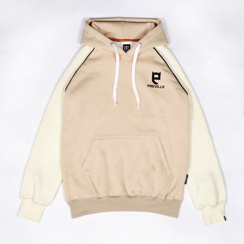 Sweater Hoodie Pria Preville Reglan Warna Cream Mocca Bordir Distro Original Kualitas Premium Aesthetic Style Switer Hudie Cowok Cewek Brand Lokal Terbaru