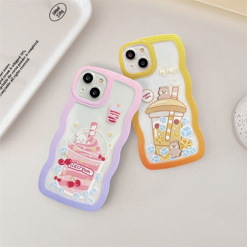 Soft Case TPU Motif Kartun Es Krim Untuk iPhone 14 13 12 11 Pro Max X Xr Xs Max 8 7 6 6s Plus