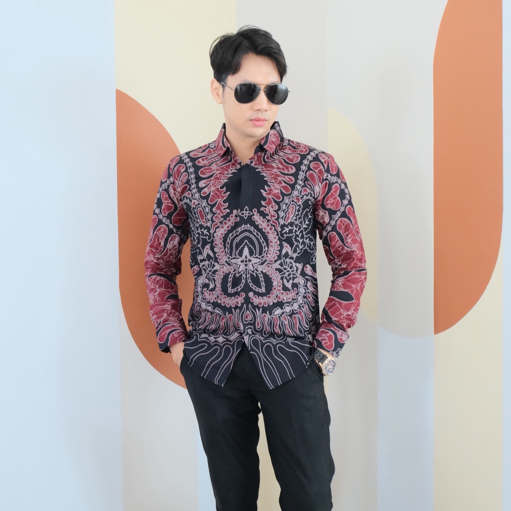 KEMEJA BATIK PRIA LENGAN PANJANG SLIMFIT KATUN FURING HEM BAJU SERAGAM KERJA KANTOR MODERN BATIK PRABUSENO BATIK ELEGAN