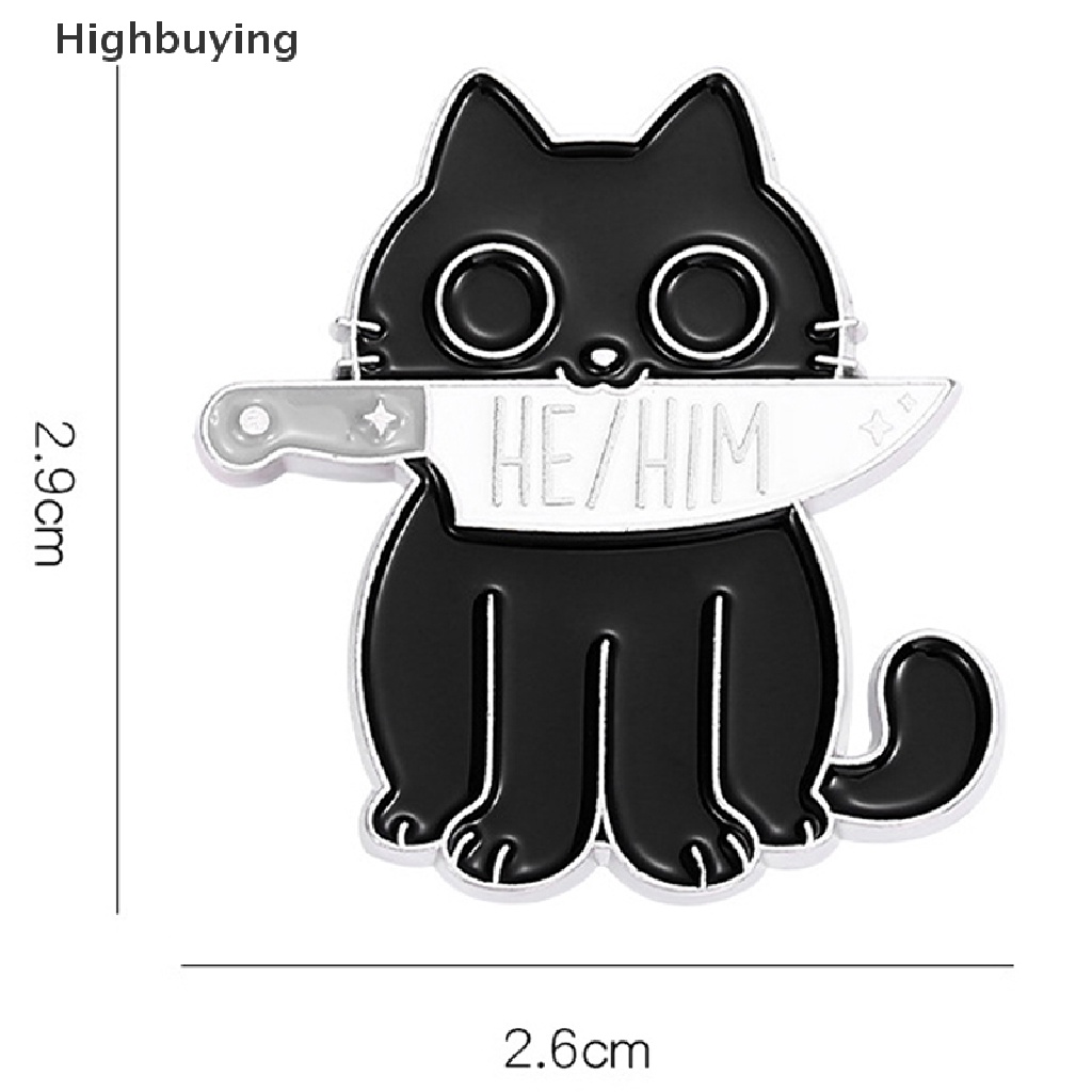 Bros Pin Enamel Bentuk Kucing Hitam She Her He Him They Them Untuk Hadiah Teman Glory