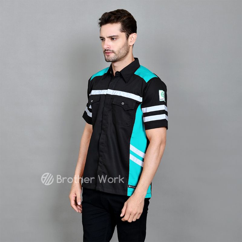 wearpack safety kemeja tangan pendek hitam toska - wearpack safety kemeja tangan pendek - baju kerja