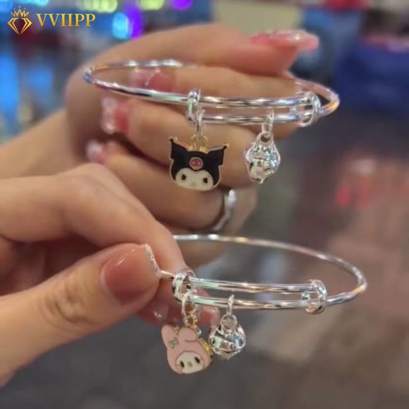 Gelang Tangan Silver Wanita Desain Kartun Kuromi Bell Jade Guigou Melody