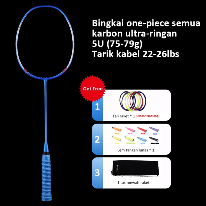 Raket Raket Bulutangkis 5U (75-79G) Serat Karbon Penuh Raket Badminton