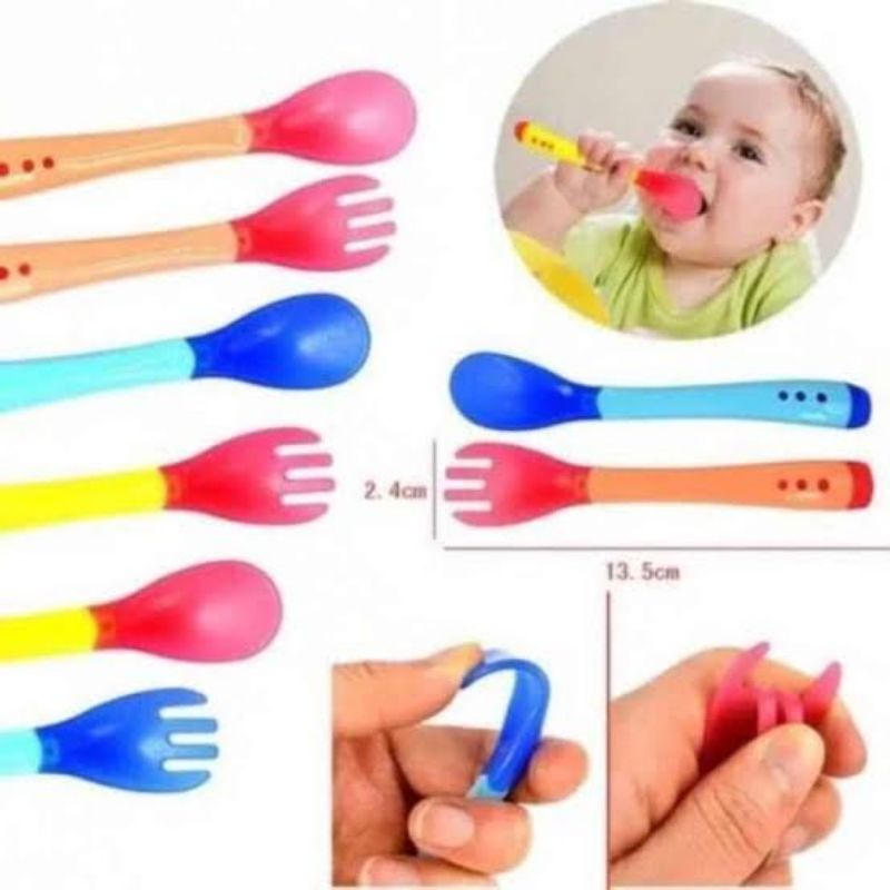 FG2 SENDOK MAKAN BAYI SENSOR SUHU PANAS / SENDOK GARPU BAYI SILIKON / SENDOK Anak Kid Kids | Alat Makan Mpasi Bayi 6 Bulan