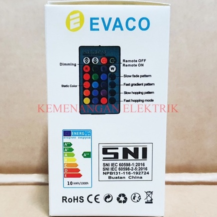 EVACO 18W E27 BOHLAM LED BULB REMOTE CONTROL RGB / LAMPU 16 WARNA + REMOT