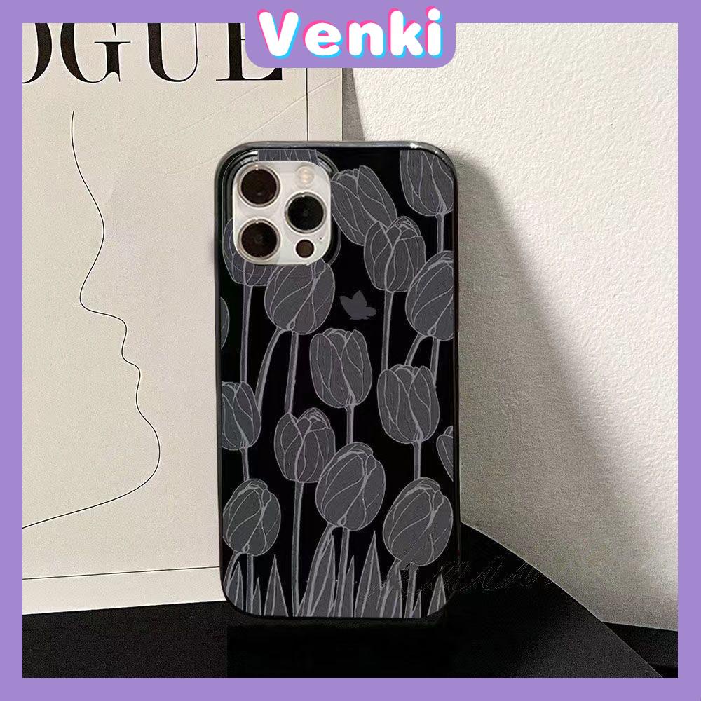 Case For iPhone 14 Series TPU Soft Case Tulips &amp; Butterflies Glossy Black Candy Case Camera Protection Shockproof For iPhone 14 13 12 11 Plus Pro Max 7 Plus X XR