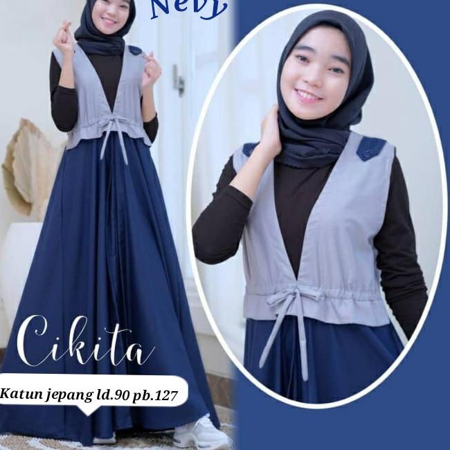 TGN.22Oc22ˢ ‑ Set Gamis Anak Tanggung Perempuan Nandia kids Umur / Busana Baju Muslim 9 - 15 GRATIS 