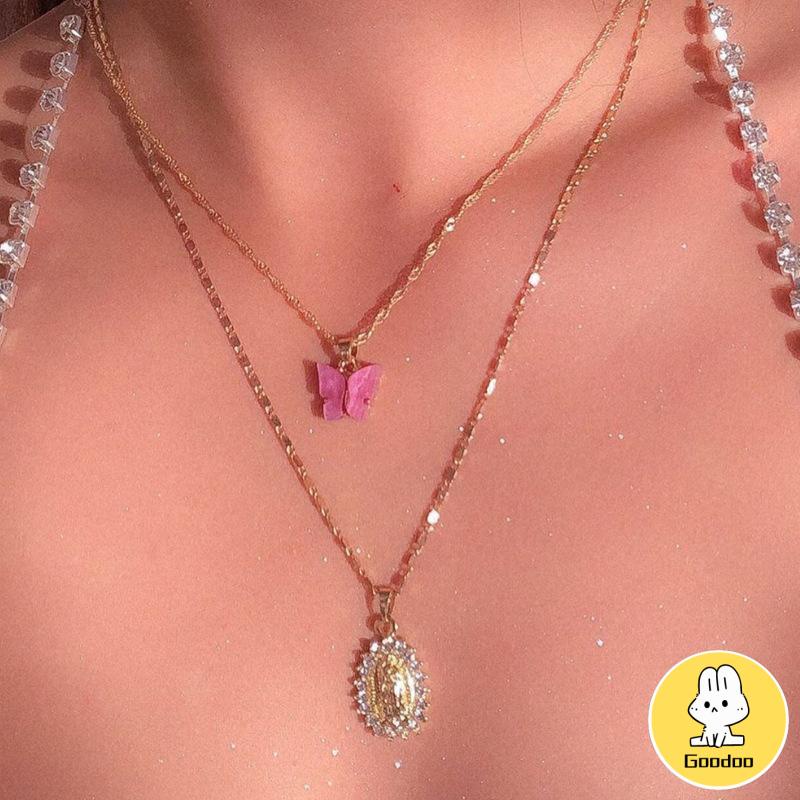 Korean Fashion Kalung Kupu-kupu Kalung Rantai Wanita Aesthetic Butterfly Necklace Anting -Doo