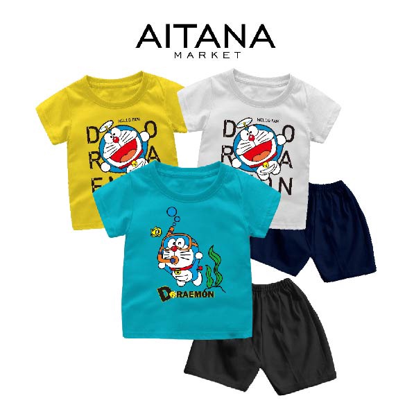 Setelan Bayi &amp; Anak Doraemon Flying Series Usia 6 Bulan-8 Tahun Bahan Katun Combed 30s