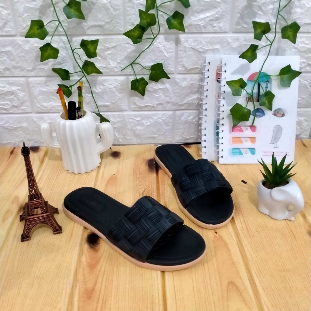 Sandal Selop Karet Jelly Wanita Verotino Sendal Slop Cewek Motif Rajut Rajutan Renda Perempuan