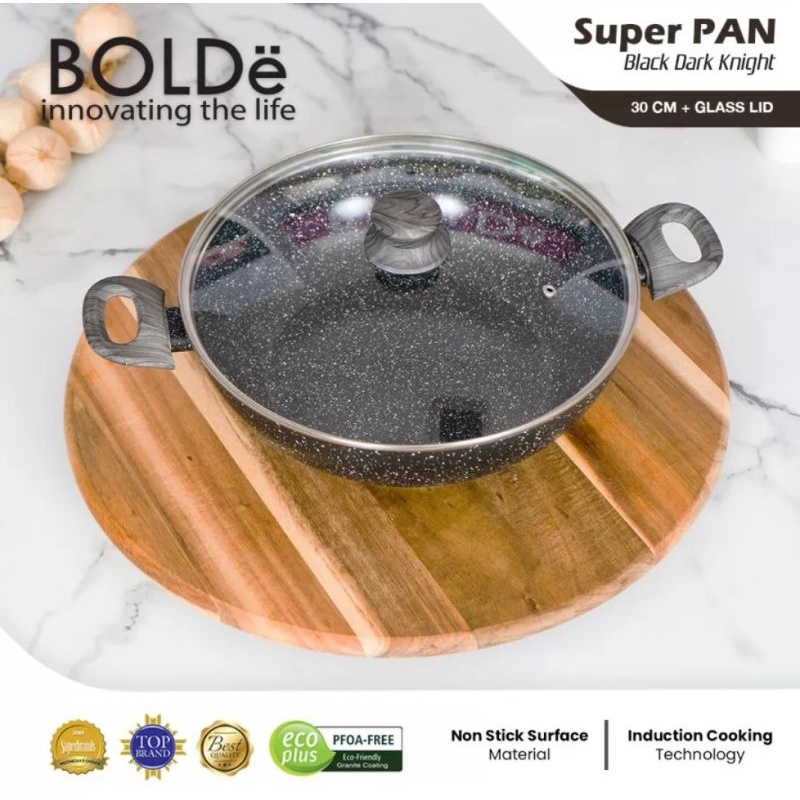 BOLDe SUPER PAN 2 Ear WOK 30 CM + LID- Wajan 30 cm 2 Kuping Tutup Kaca