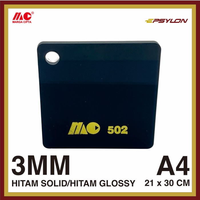 Acrylic Akrilik Marga Cipta MC Lembaran Hitam Solid #502 3mm uk. A4 21x30