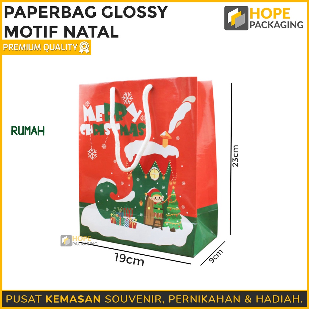 Paperbag  Kantong Glossy Natal import untuk kado / goodiebag / Paper Bag