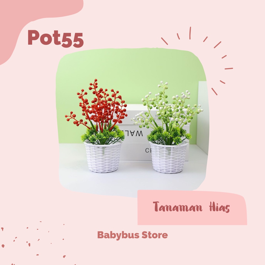 BBS Pot55 Bunga Berry Mini Artificial Tanaman Hias Plastik Dekorasi Rumah Import