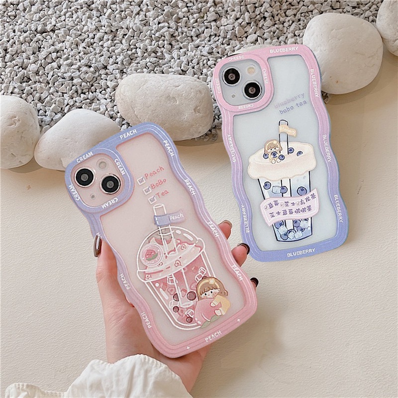 Wave Frame Shockproof Case OPPO A57 A17 A78 A96 A16K A55 A77 A15 A1K A77s A12 A15s A95 A54 A7 A5s A76 A74 A53 A5 A9 A16 A3s A12E A16E A52 A31 Reno 8t Milk Tea Sparkling Water Cover