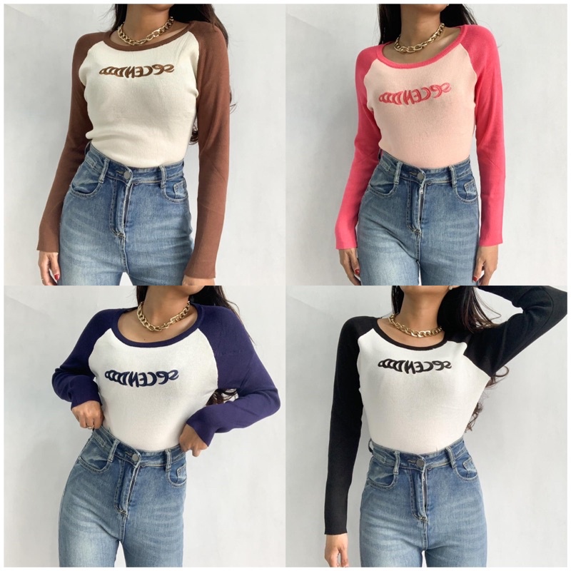 [LUXE.DLABEL] - E32 TOP [ Atasan Rajut Wanita Atasan Rajut Import wanita Atasan lengan panjang rajut Kaos wanita Vest wanita Atasan Wanita Atasan Halter tank Korea wanita Korean top Croptop Croptee Atasan perempuan Top premium quality]