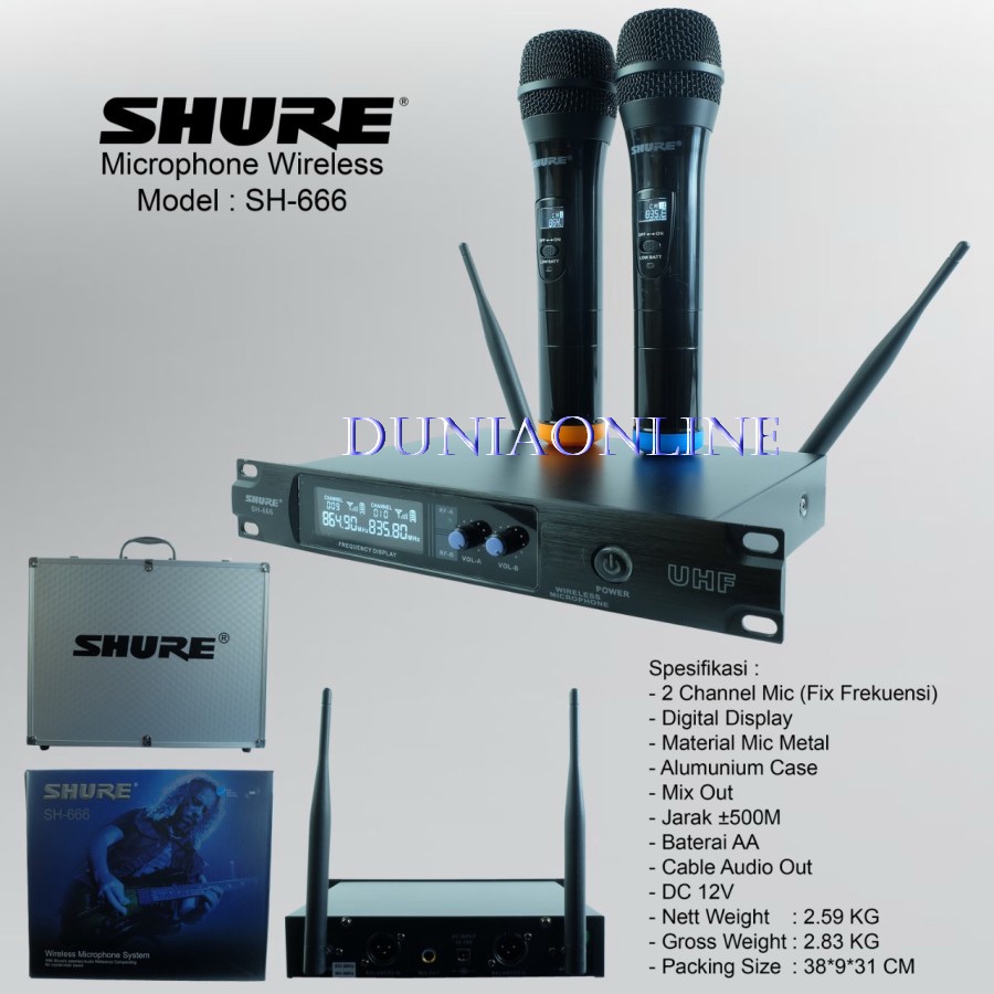 Microphone Wireless Shure SH 666 SH666 Uhf Mic Shure SH-666 Free Hardcase