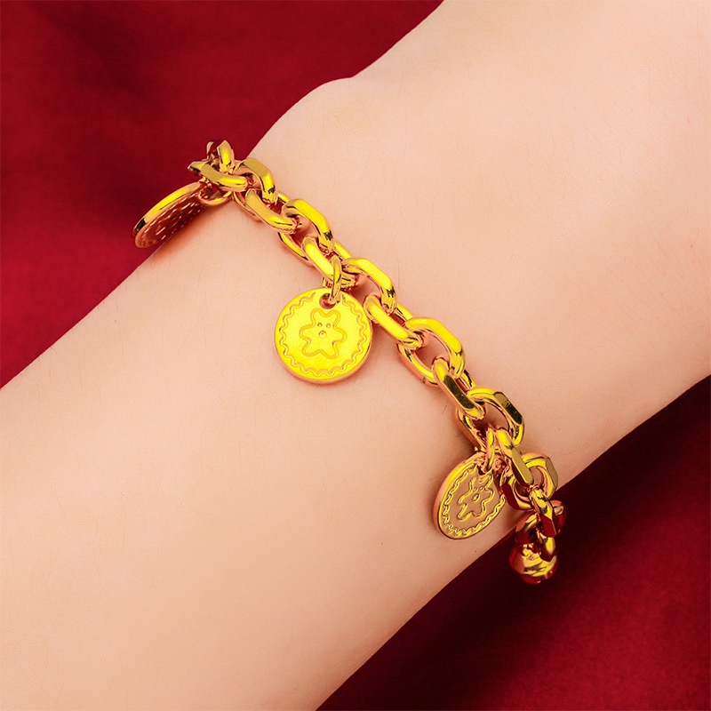 Goldkingdom Perhiasan Fashion Emas Asli Kadar 375 Bangkok Aksesoris Ready Stock Tali Baru Gelang Wanita Liontin Beruang Merek Minimalis Ringan Mewah