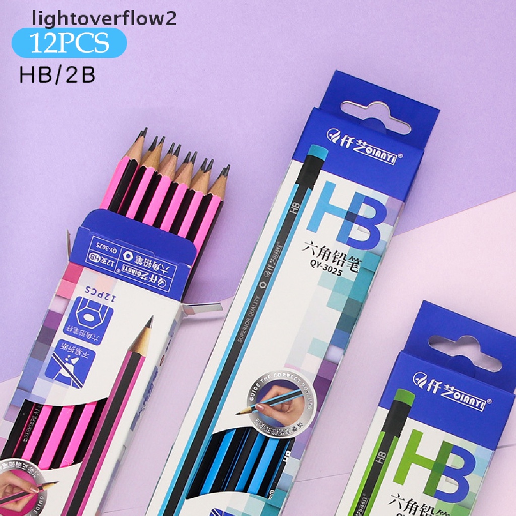 (lightoverflow2) 12pcs / Lot Pensil Mekanik 2B / HB Dengan Penghapus Untuk Alat Tulis Sekolah