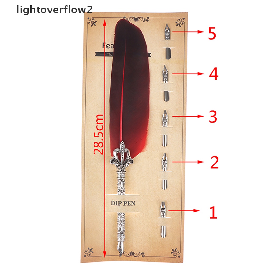 (lightoverflow2) 1 Set Pena Kaligrafi Bulu Dengan 5pcs Nib Metal Untuk Kantor