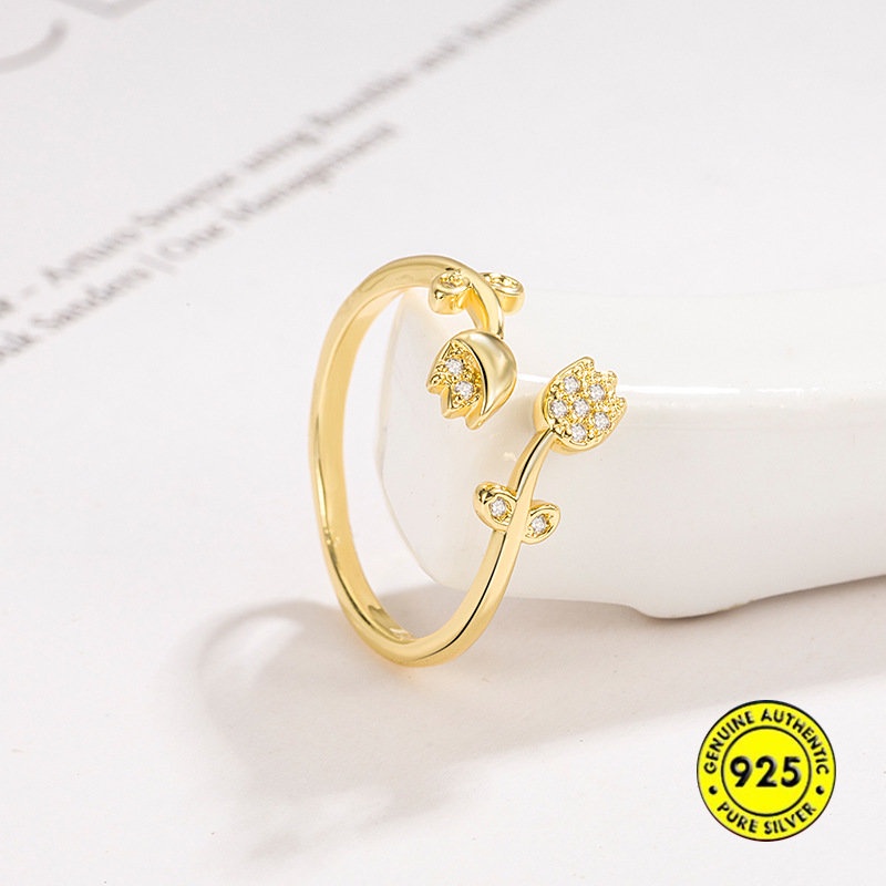 Cincin Lapis Emas 18K Model Bunga Tulip Vintage Mewah Untuk Wanita U1150