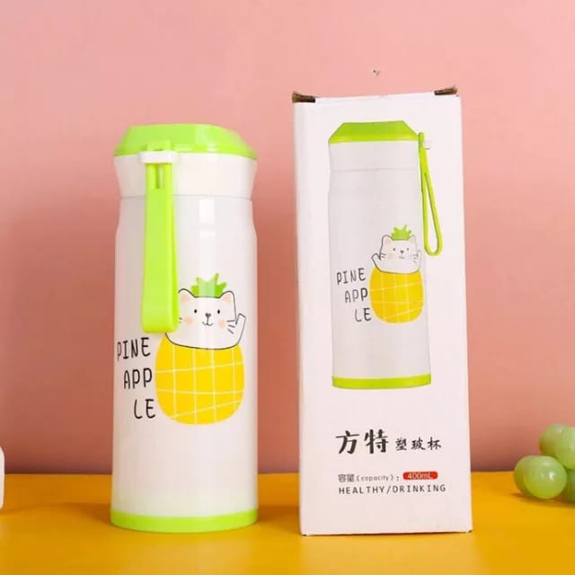 botol minum kaca motif hewan lucu 400 ml dengan box