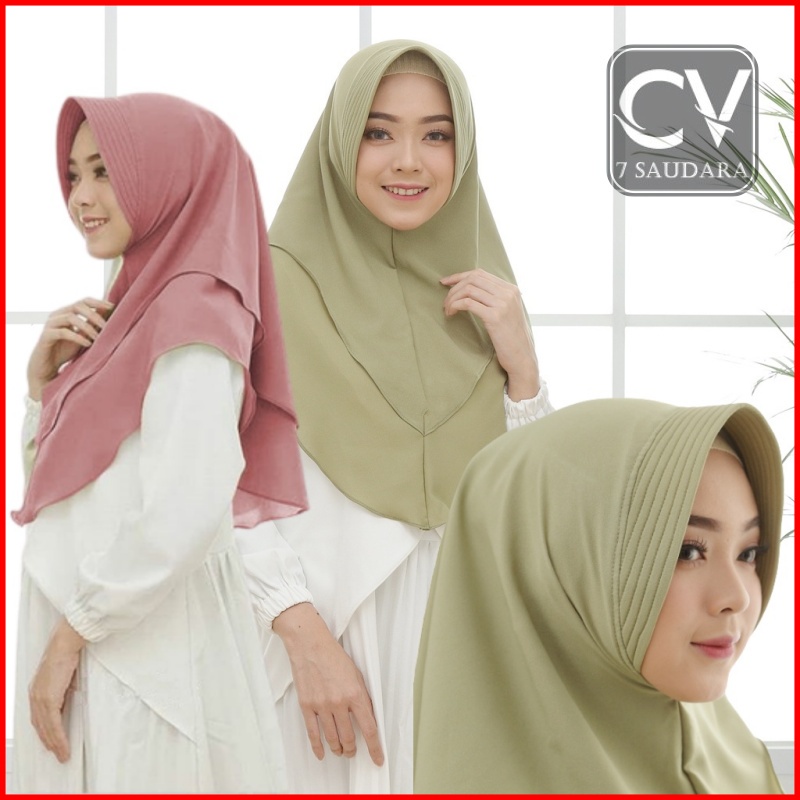 Jilbab Instan Mini Ceruty Babydoll 2 Layer Hijab Instant Bergo Ped Antem Polos Bahan Ceruti Premium 