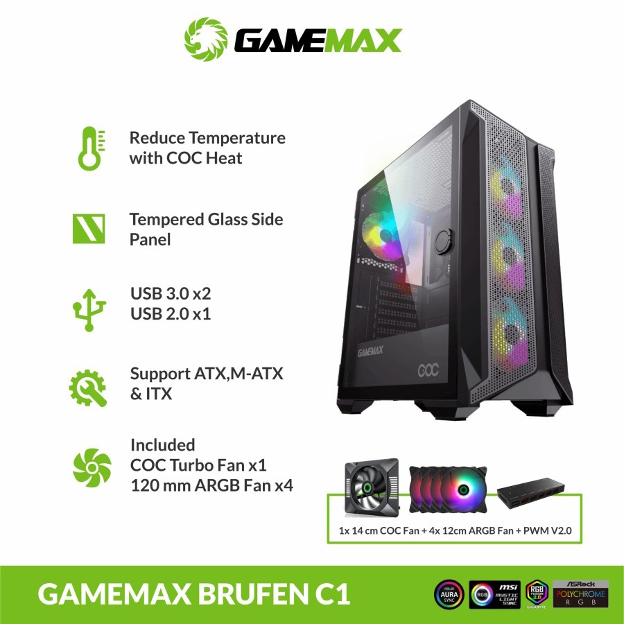 Gamemax Brufen C1 Cooling and Overcloking Gaming PC Case with PWM