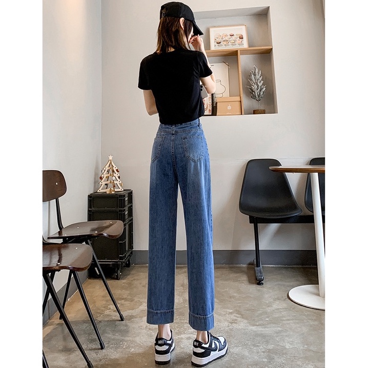 Highwaist  Loose Kasual Jeans Wanita  Kulot Celana Denim Wide Leg Jeans