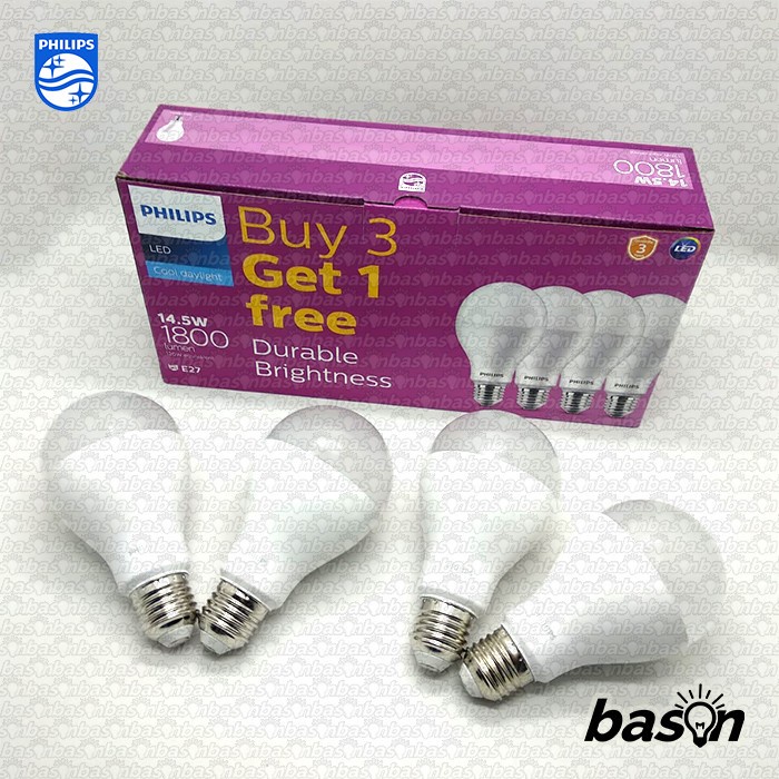 PHILIPS isi 4bh Paket Multipack LED Bulb 14.5W Putih - Bohlam LED 14W