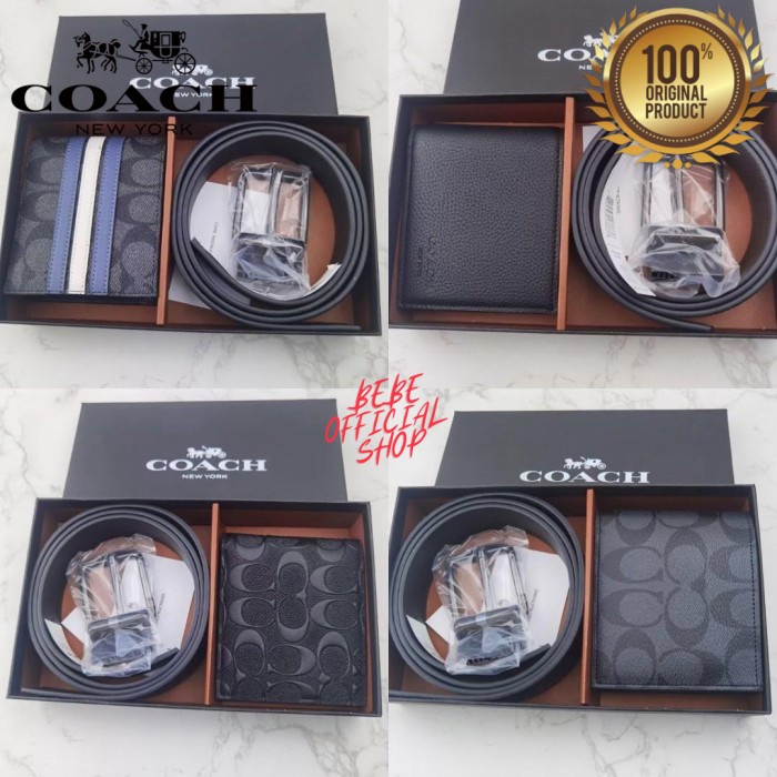 Aksesoris [Original] Coach Men'S Belt Wallet Gift Set Coach Belt Coach Wallet