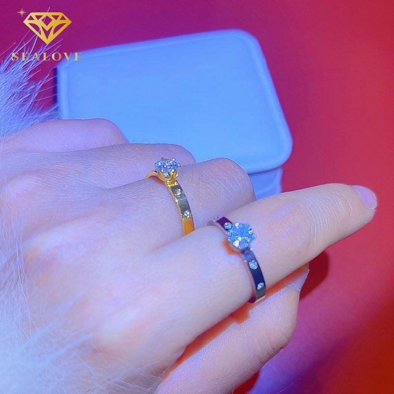 cincin titanium wanita anti karat asli tidak luntur korea dengan Diamond berkilauan Premium perhiasan titanium asli