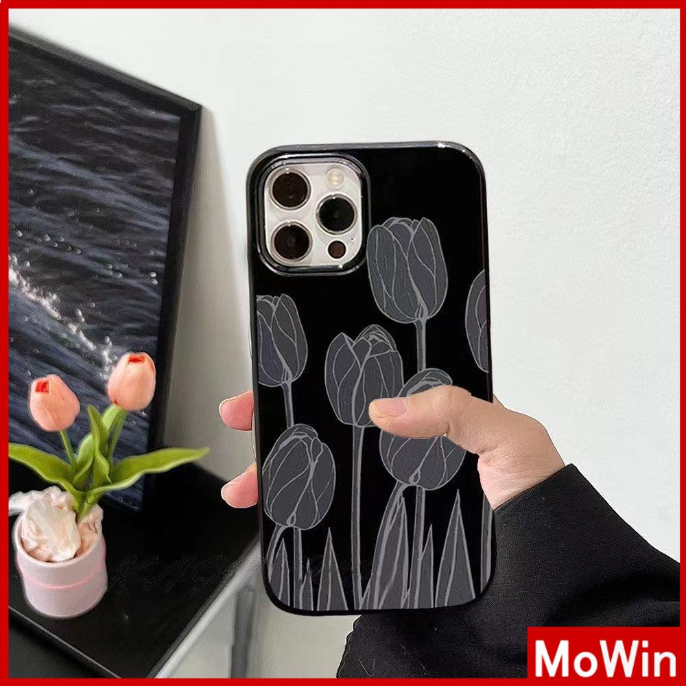 For iPhone 14 Pro Max iPhone Case TPU Soft Case Shiny Black Shockproof Protection Camera Flower Tulip Compatible For iPhone 13 Pro max 12 Pro Max 11 Pro max xr xs max 7Plus 7 8