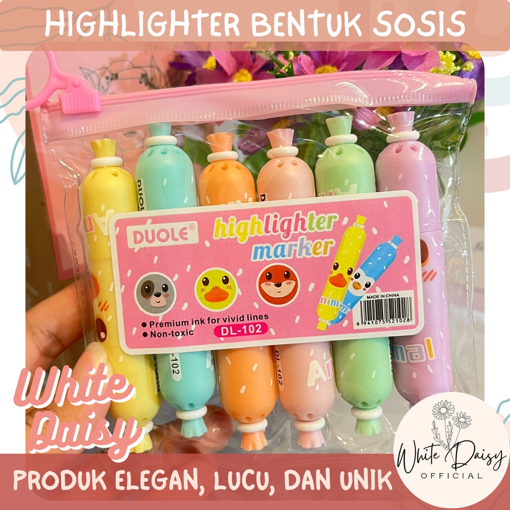 

Highlighter bentuk sosis Premium stabilo Sausage 1 set unik isi 6 biji