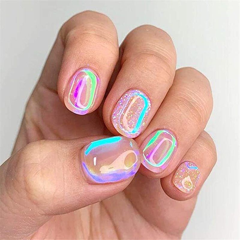 [1Roll Pack Nail Foils] [Aurora Ice Cube Cellophane Nails Stickers ] [Water Transfer Nail Decal] Manicure Accessories] MANIK KUKU LUCU REKOMENDASI