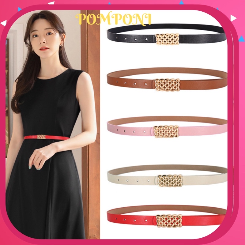Pomponi Belt Wanita Fashion Korea Gasper Dress Wanita Kotak Gold B05