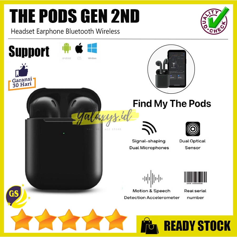Pod Gen 2 Black Wireless Charging Headset Bluetooth (Highest Upgrade)