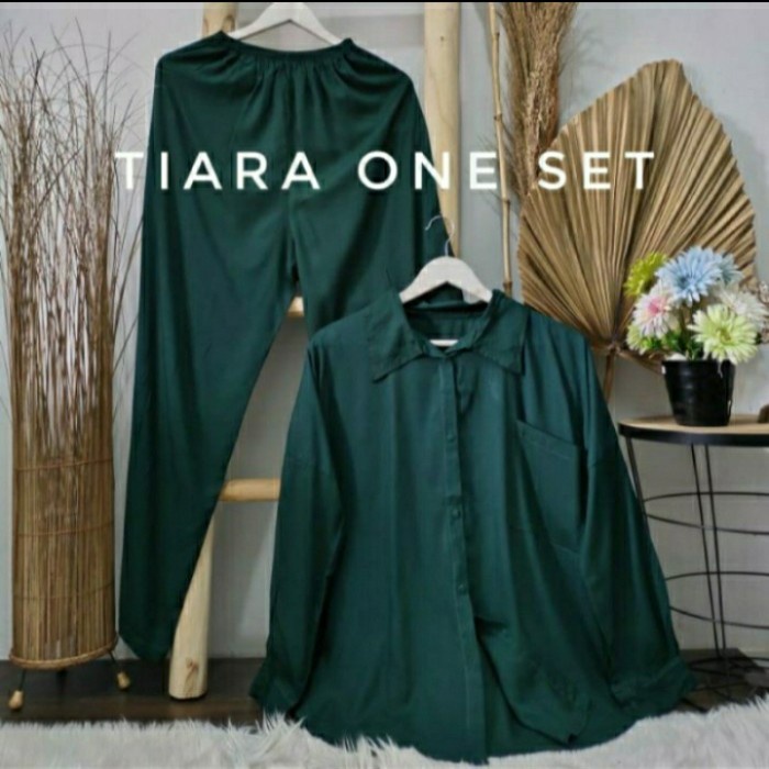 

setelan wanita kemeja polos panjang bahan rayon viscose premium - ijo botol