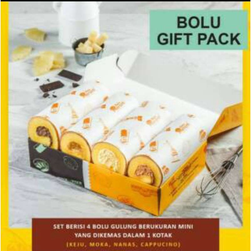 Meranti Gift Pack Bolu Gulung 4in1 rasa Moka, Nanas, Cappucino & Keju oleh oleh medan bolu meranti