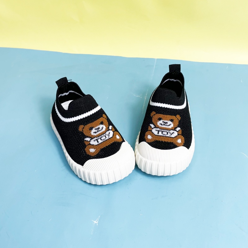 Sepatu anak-anak kecil 1-3 tahun kualitas baik anak-anak slip-on sepatu datar ringan lucu kartun hewan beruang sepatu