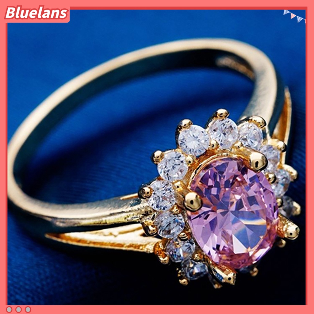 Bluelans Cincin Berlian Imitasi Gaya Elegan Untuk Pengantin Wanita