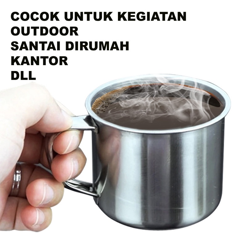 (lusinan / satuan) Mug Stainless Steel Cangkir Camping naik gunung mancing pantai Outdoor 300 ml Gelas Stainless Kopi Teh susu 12pcs