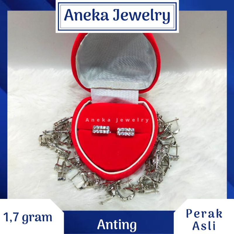 Anting Jepit Mata 2 Baris, Perak 925, Sepuh Emas Putih