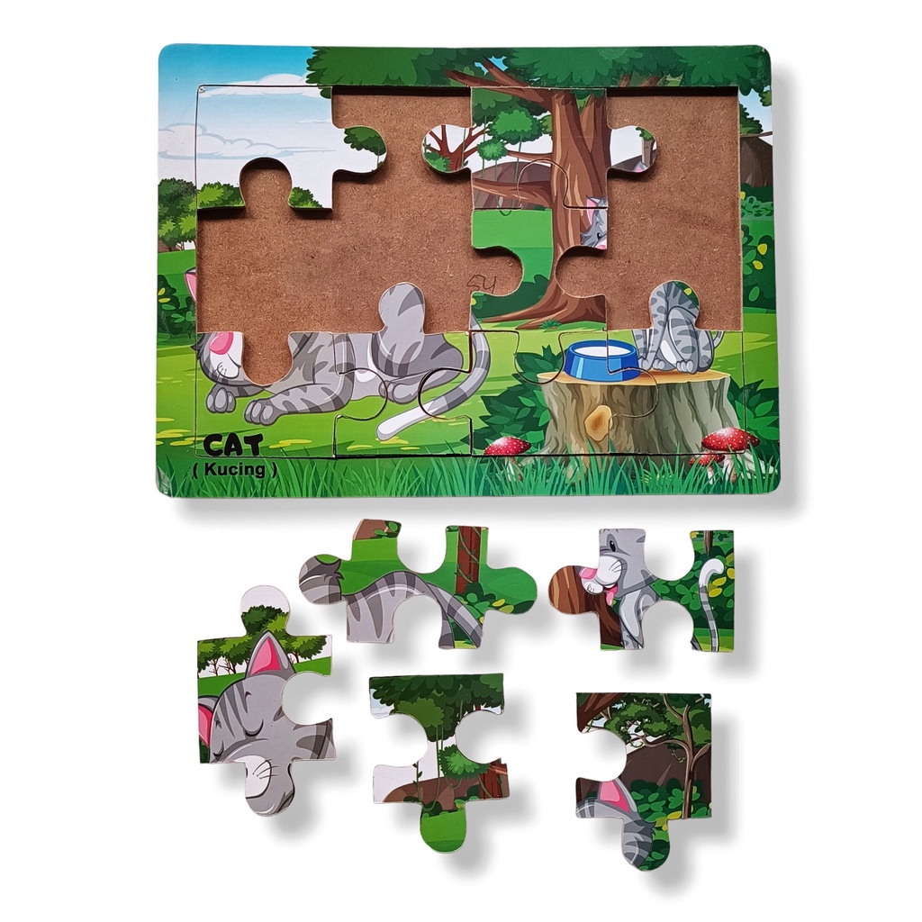 Mainan Kayu Pintar Puzzle Kayu Jigsaw Gambar Kucing Tom Bisa COD