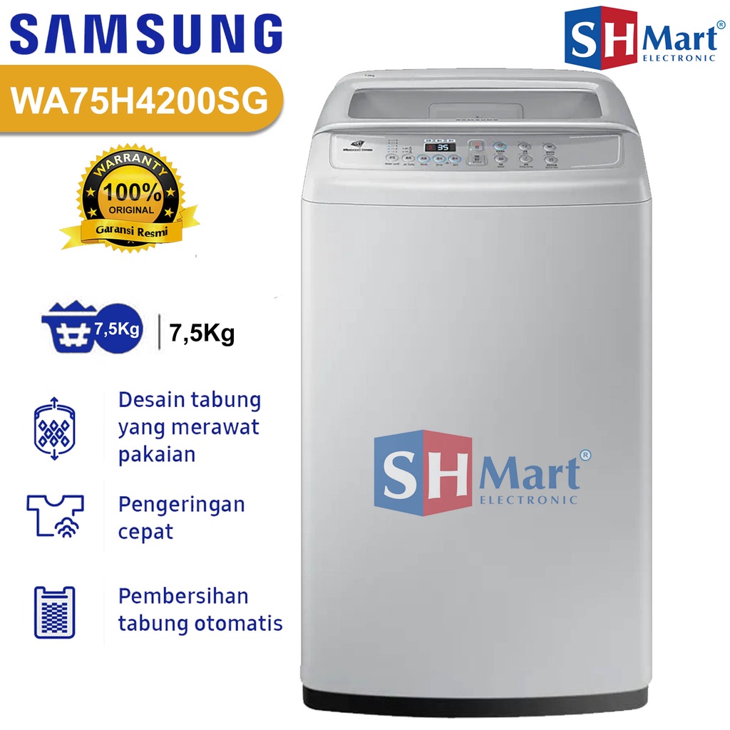 MESIN CUCI SAMSUNG 1 TABUNG 7,5 KG WA75H4200SG / 75H4200 WOBBLE TECHNOLOGY (MEDAN)