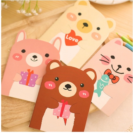 B8076 Buku Tulis Mini Motif Beruang / Note Book Mini Animal / Buku Tulis Kecil Cute Animal Berkuping