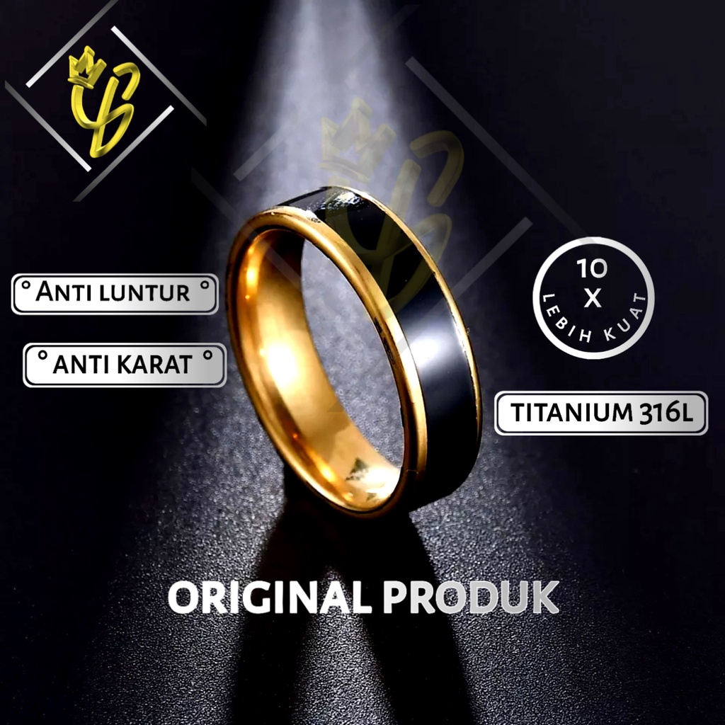 Cincin Titanium Nikah Kawin Tunangan Couple Pria Wanita Cowok Cowo Cewek Keren hitam emas Black